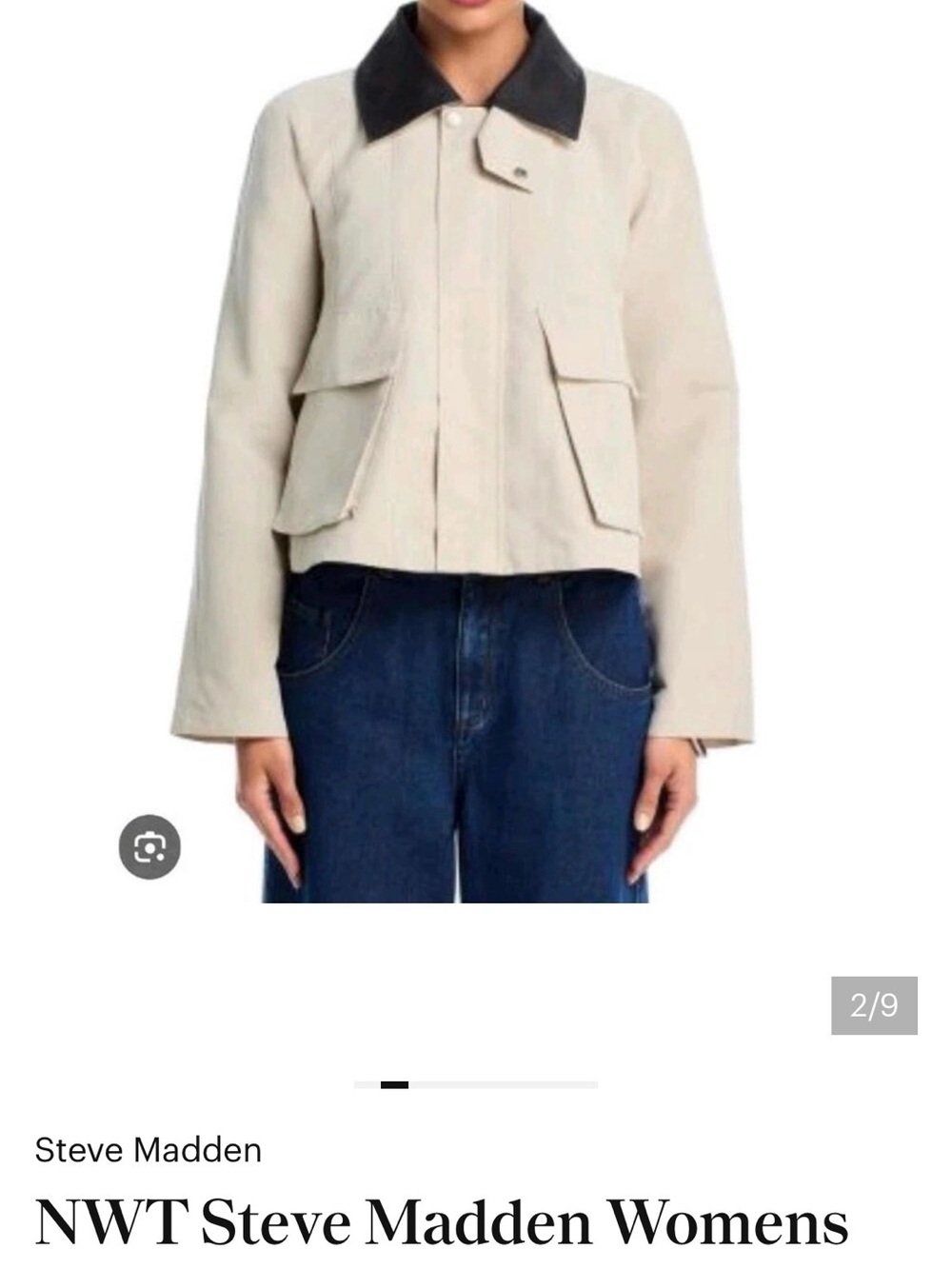 Steve Madden Cream Utility Jacket with Black Collar
